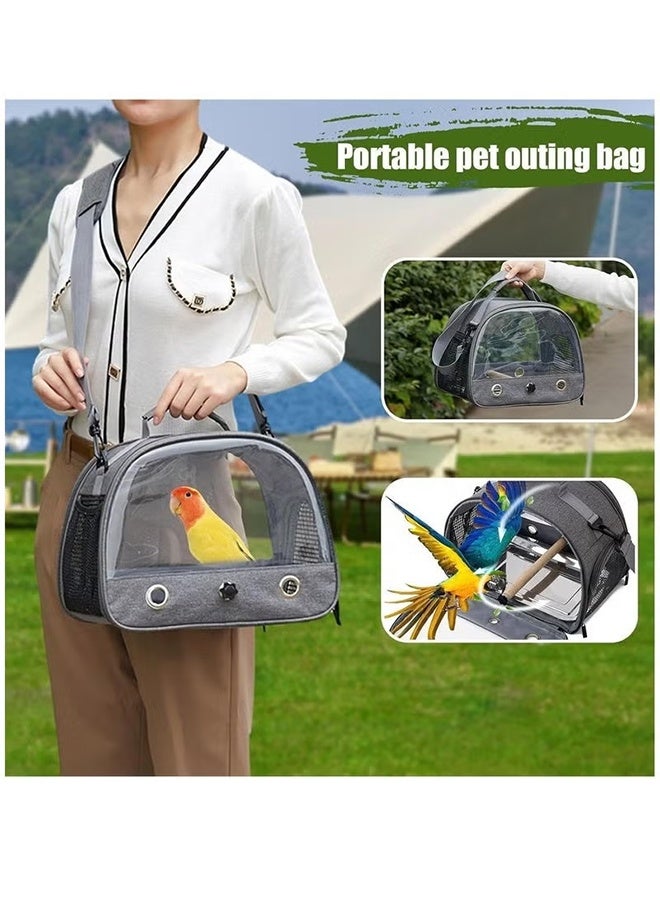 Bird Carrier Bag,Pet Bird Travel Bag with Standing Wooden Pole,Portable Parrot Carrier Transparent Breathable Travel Cage,Lightweight Bird&Small Animals Carrier, Bird Travel Cage, Small Pet Carrier Bag with Shoulder Strap - Image 2