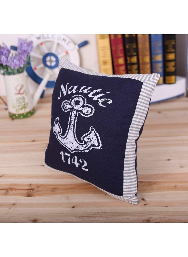 Fish Shaped Cotton and Linen Pillow Nautical Theme Cushions Lifebuoy Sailboat, Anchor, Rope Heart, Pentagram Mediterranean Style Nursery Stuffed Animal Pillow Coastal Throw Pillows (Square Anchor 2)  - Image 2
