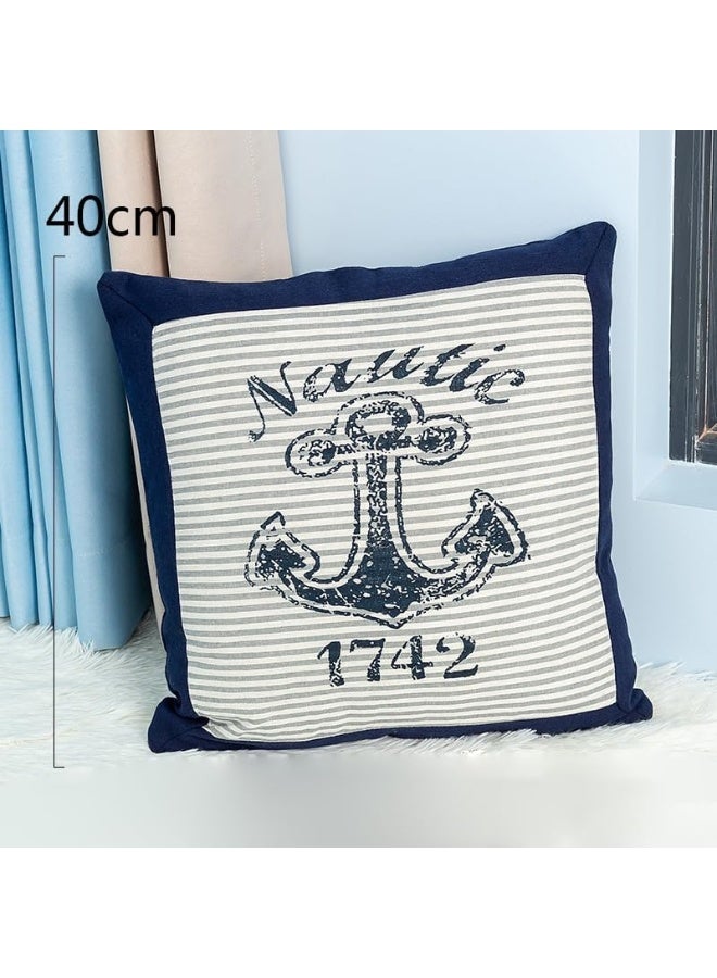 Fish Shaped Cotton and Linen Pillow Nautical Theme Cushions Lifebuoy Sailboat, Anchor, Rope Heart, Pentagram Mediterranean Style Nursery Stuffed Animal Pillow Coastal Throw Pillows (Square Anchor 2)  - Image 3