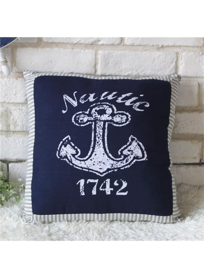 Fish Shaped Cotton and Linen Pillow Nautical Theme Cushions Lifebuoy Sailboat, Anchor, Rope Heart, Pentagram Mediterranean Style Nursery Stuffed Animal Pillow Coastal Throw Pillows (Square Anchor 2)  - Image 1