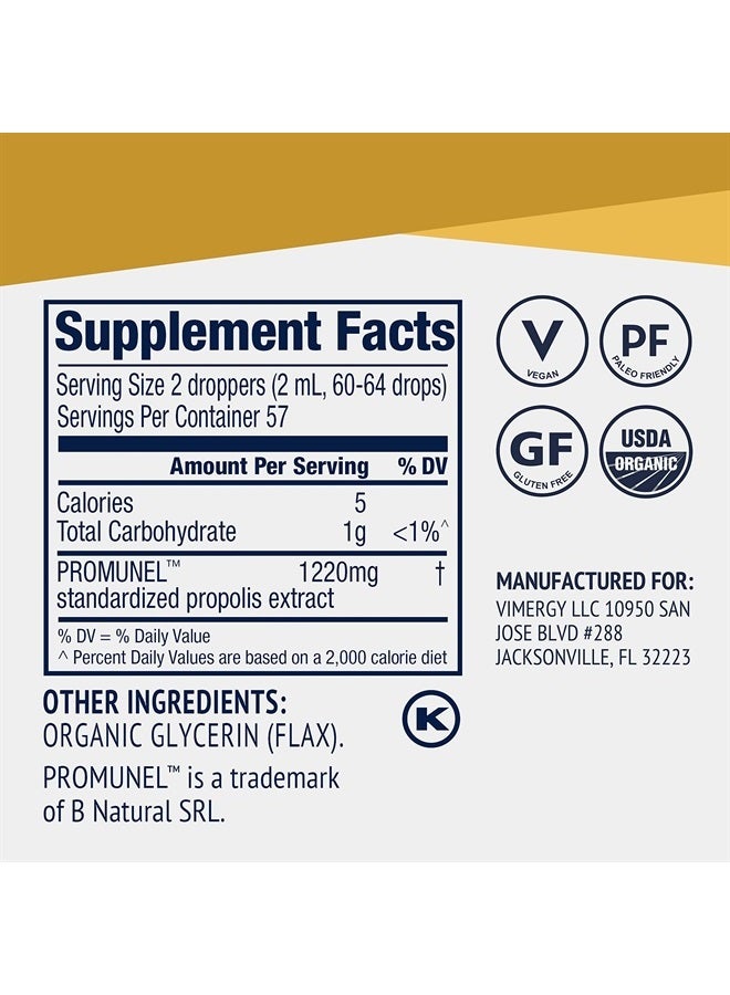 Vimergy بروبوليس بيور ® – مستخلص سائل بروبوليس عضوي معتمد من وزارة الزراعة الأمريكية – مكمل دعم المناعة - دعم صحي طبيعي للفم والقلب - صبغة بروبوليس من نحل العسل – خالية من الغلوتين وبيليو (115 مل) - Image 4