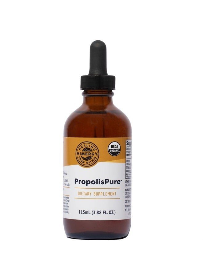 Vimergy بروبوليس بيور ® – مستخلص سائل بروبوليس عضوي معتمد من وزارة الزراعة الأمريكية – مكمل دعم المناعة - دعم صحي طبيعي للفم والقلب - صبغة بروبوليس من نحل العسل – خالية من الغلوتين وبيليو (115 مل) - Image 1