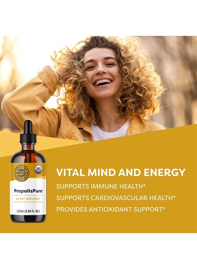 Vimergy بروبوليس بيور ® – مستخلص سائل بروبوليس عضوي معتمد من وزارة الزراعة الأمريكية – مكمل دعم المناعة - دعم صحي طبيعي للفم والقلب - صبغة بروبوليس من نحل العسل – خالية من الغلوتين وبيليو (115 مل) - Image 2
