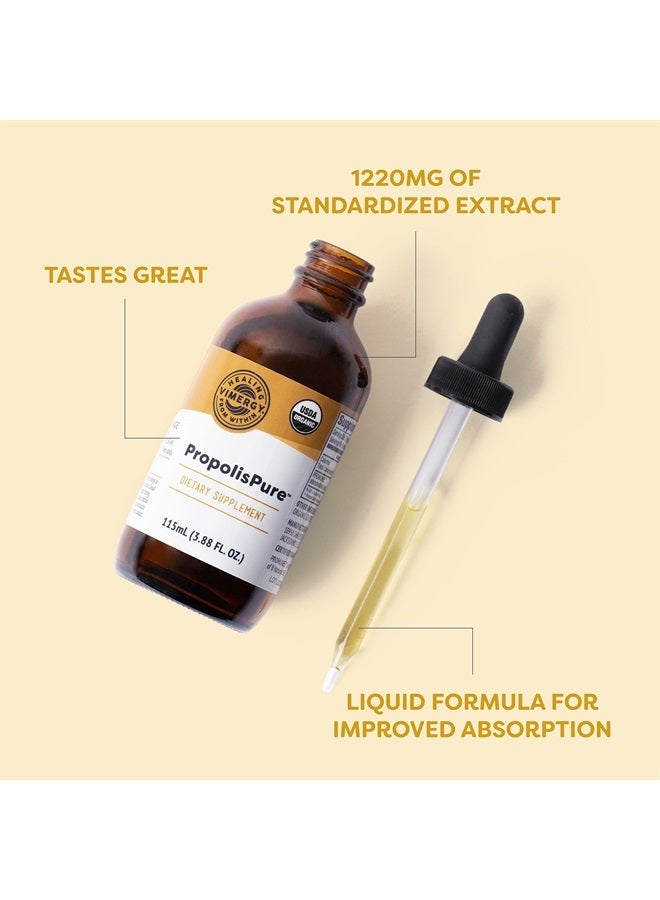 Vimergy بروبوليس بيور ® – مستخلص سائل بروبوليس عضوي معتمد من وزارة الزراعة الأمريكية – مكمل دعم المناعة - دعم صحي طبيعي للفم والقلب - صبغة بروبوليس من نحل العسل – خالية من الغلوتين وبيليو (115 مل) - Image 3
