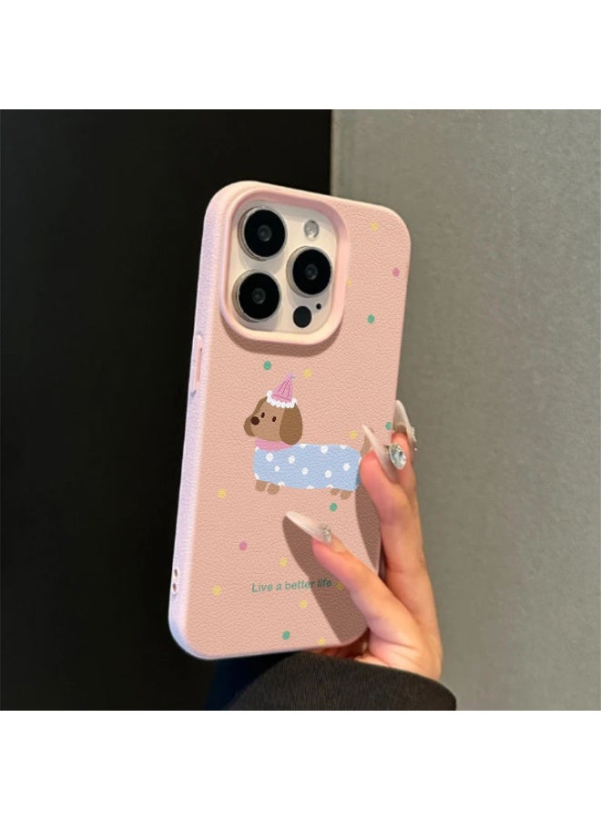NIBEMINENT Polka Dot Sausage Dog Protective TPU Case Cover For iPhone 16, Pink - Image 2