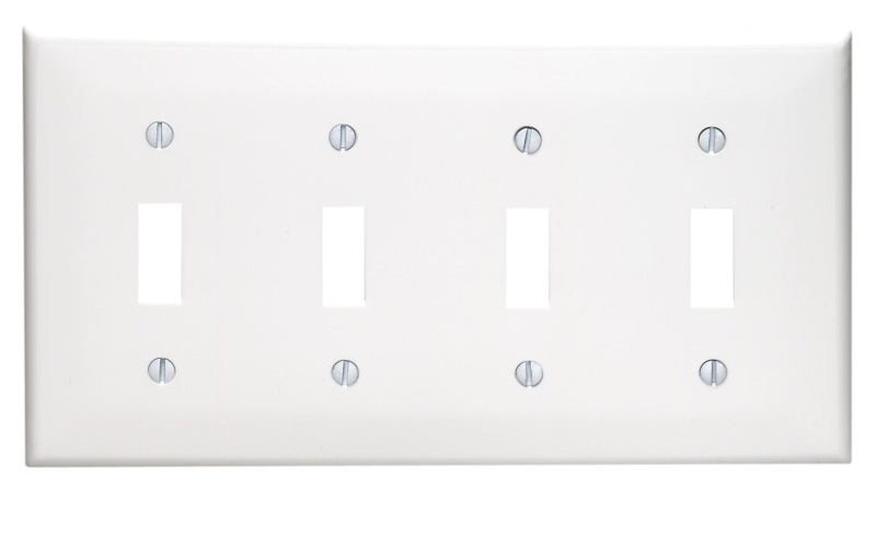 Leviton 4Gang Toggle Device Switch Wallplate Standard Size Thermoplastic Nylon 80712W White