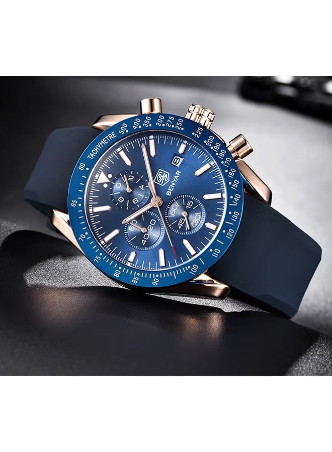 BENYAR Mens Watches Analogue Quartz Chronograph Date 3ATM Waterproof Watch Business Sport Leather Strap Wrist Watch for Men - Image 3