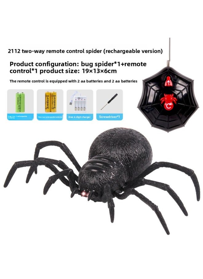 Simulation Remote Control Two-way Four-way Trick Spider Skeleton Tarantula Black Widow Mouse Rattlesnake Toy-Color:2112-2-way Remote Control Spider (charging Version)  - Image 1