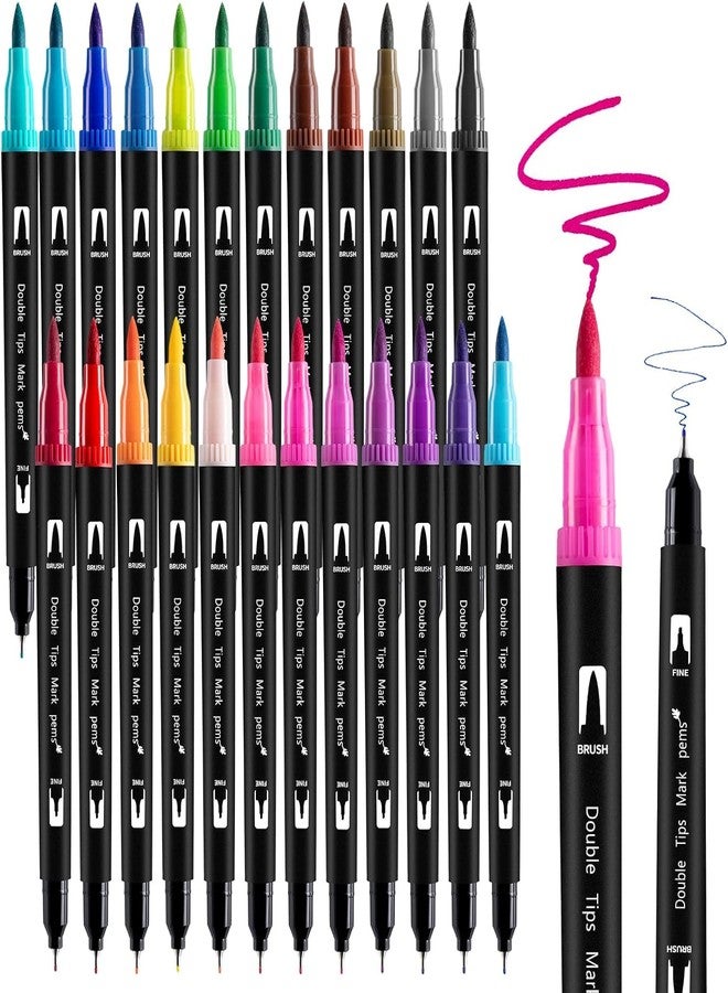 EBOT Dual Markers Brush Pen, Brush Tips & Colored Fine Point Pen Set for Lettering Writing Coloring Drawing,Planner Art Supplier,24 Colors - Image 1