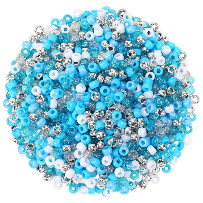 UPINS 1200Pcs Winter Pony BeadsBlue and White Pony Beads Hanukkah Snowflake Hair Glitter Beads Bulk Ocean Sea Beads for Crafts Friendship Necklace Earrings DIY