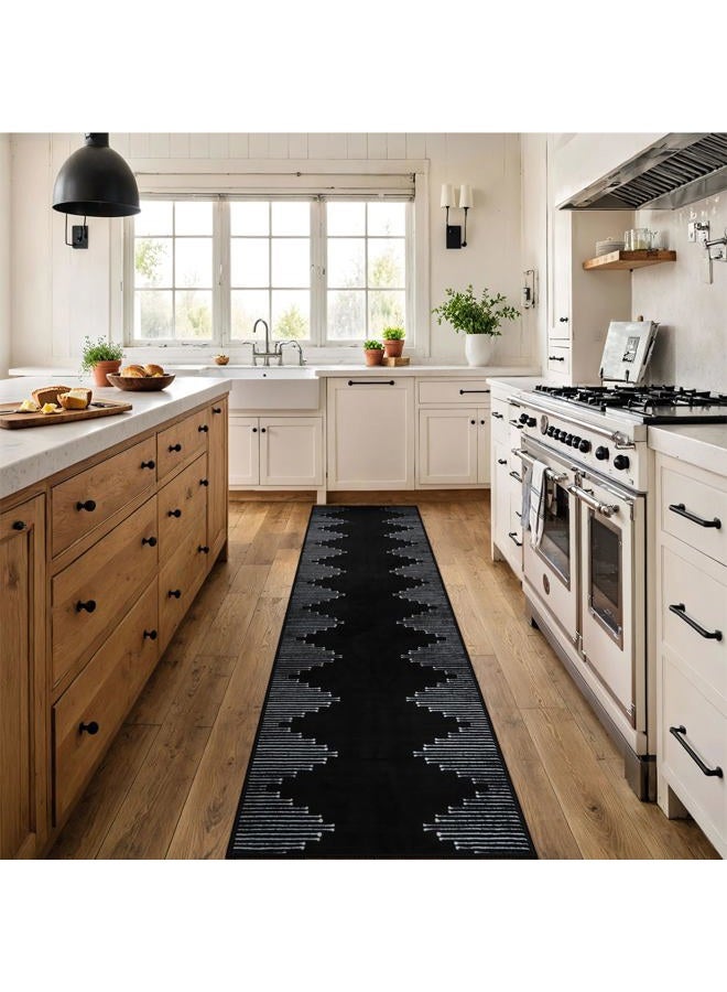 Seavish Hallway Runner Rug 2x8 Black Kitchen Runner Rugs Non Slip Washable Low Pile Soft Modern Geometric Rugs for Entryway Neutral Rugs Non Shedding Western Bohemian Rug for Laundry Bedroom - Image 2