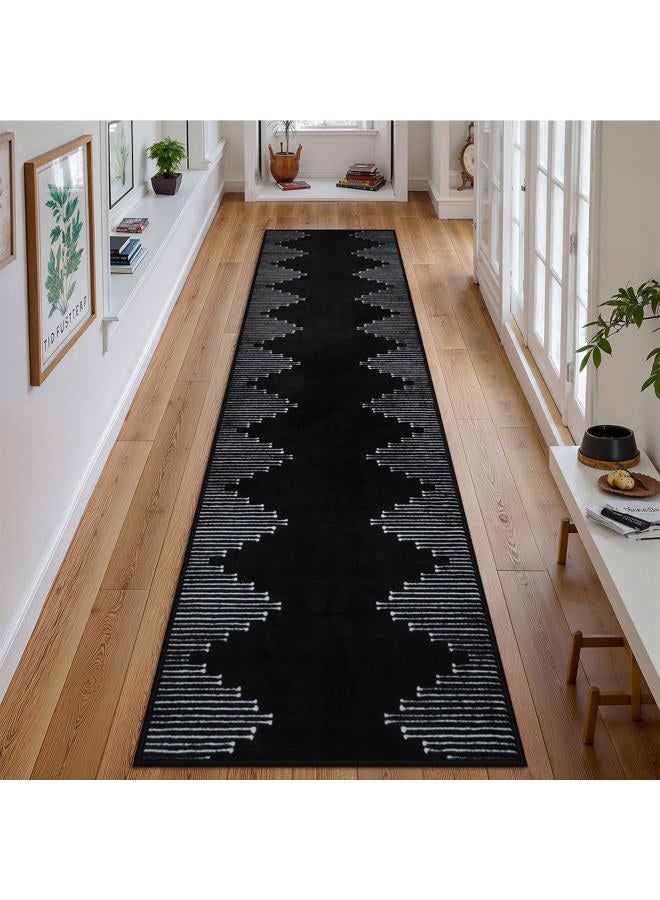 Seavish Hallway Runner Rug 2x8 Black Kitchen Runner Rugs Non Slip Washable Low Pile Soft Modern Geometric Rugs for Entryway Neutral Rugs Non Shedding Western Bohemian Rug for Laundry Bedroom - Image 1