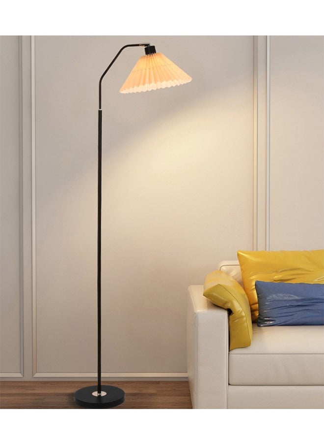 Joshberg LED Straight Pole Floor Lamp Modern Minimalist Standing Light With Pleated Lampshade Three Color Dimming For Bedroom Living Room Office Black  - Image 1