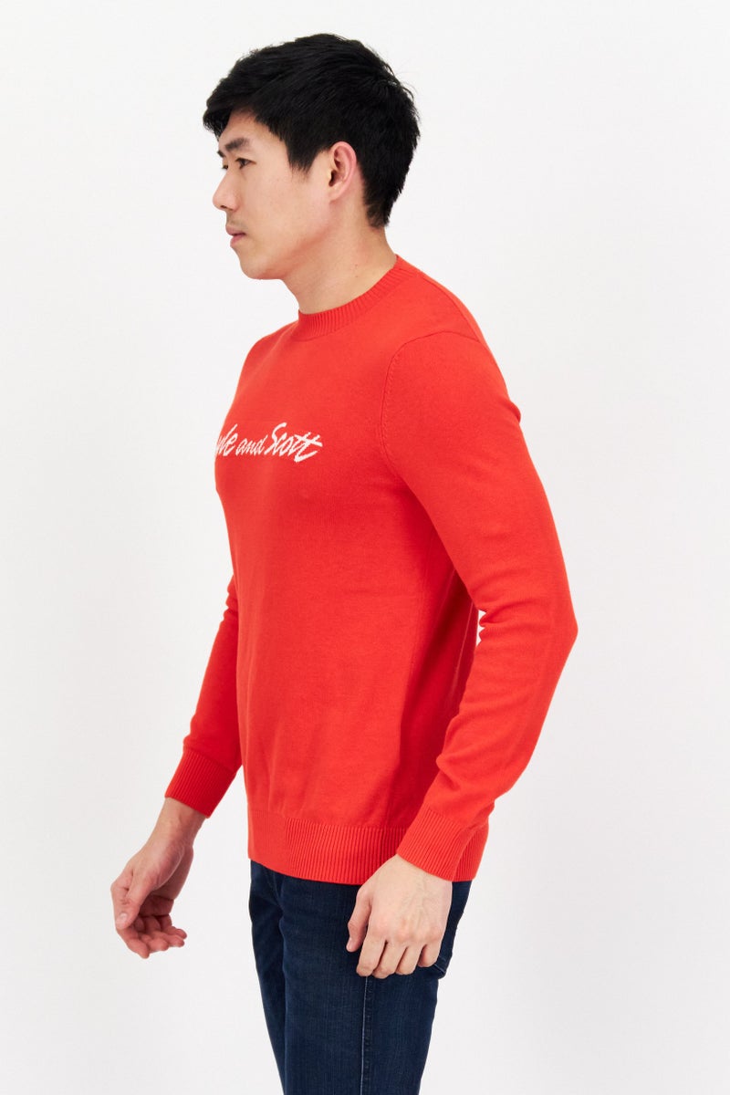 Lyle & Scott Men Crew Neck Long Sleeve Textured  Sweater, Red - Image 2