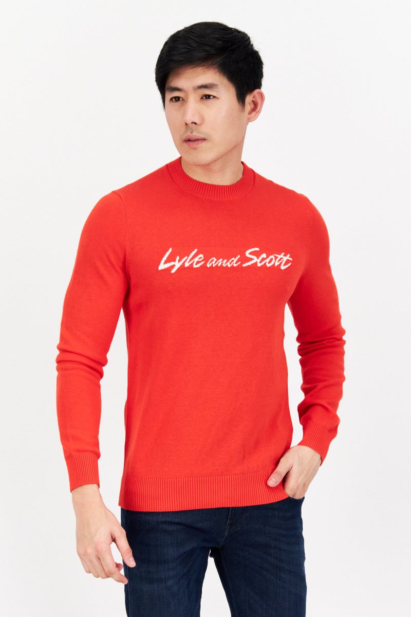 Lyle & Scott Men Crew Neck Long Sleeve Textured  Sweater, Red - Image 1