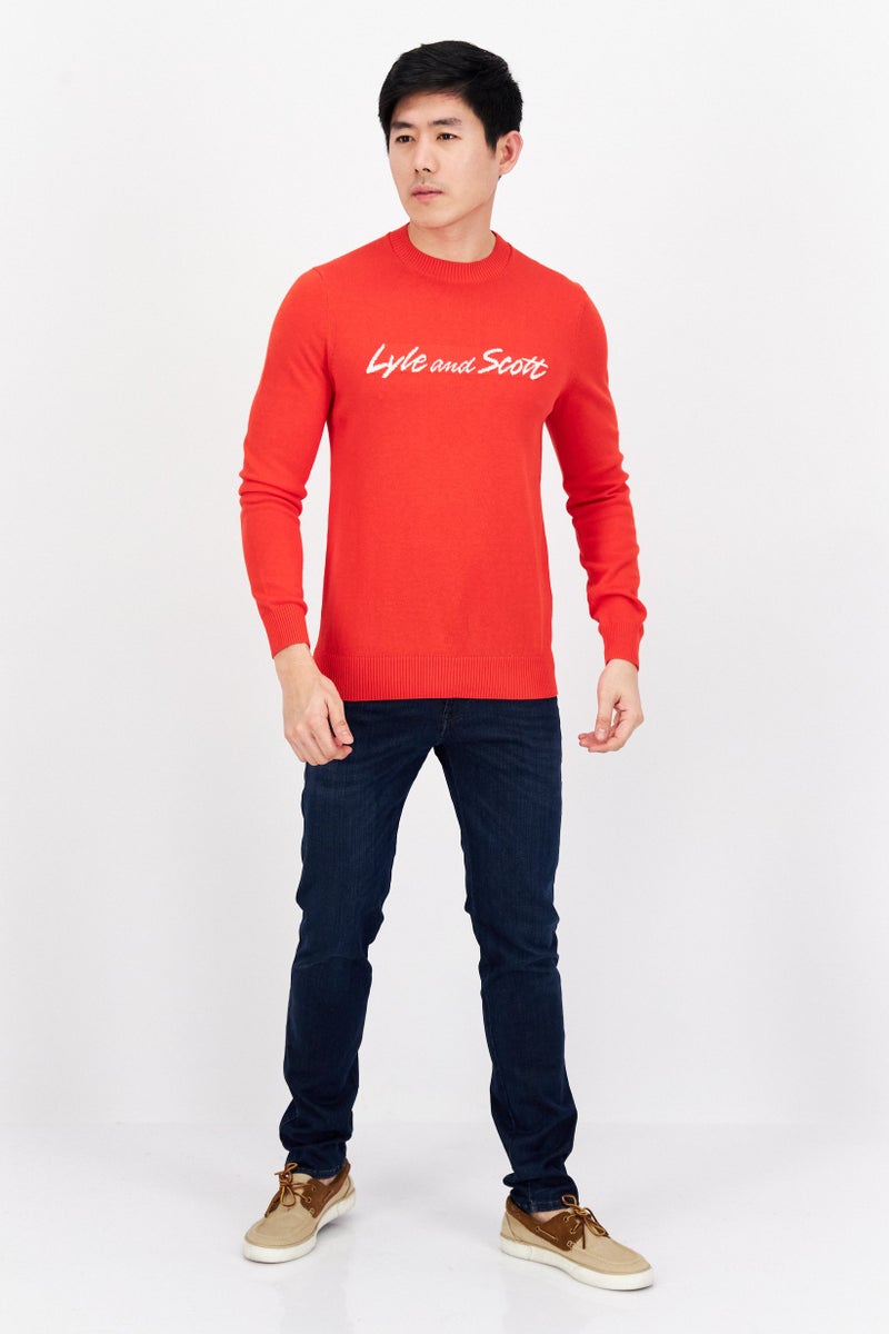 Lyle & Scott Men Crew Neck Long Sleeve Textured  Sweater, Red - Image 4