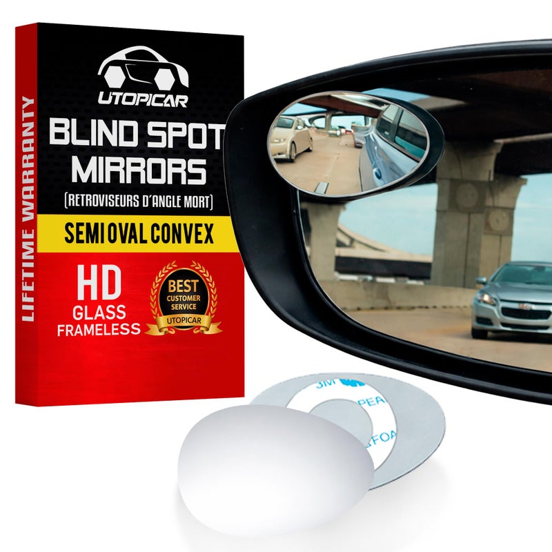 Utopicar Blind Spot Car Mirrors Semi Oval Convex Rear View HD Glass Side Car Mirror Blindspot Can Be Installed Fixed or Adjustable Pack of 2 - Image 3