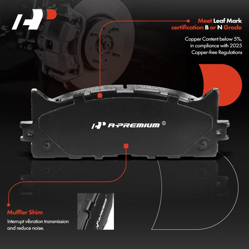 A-Premium Front Ceramic Disc Brake Pads Set Compatible with Select Toyota and Lexus Models - Camry 2007-2017, Avalon 2008-2018, ES350 2007-2018, ES300h 2013-2018, with Hardware, 4 PCS - Image 2