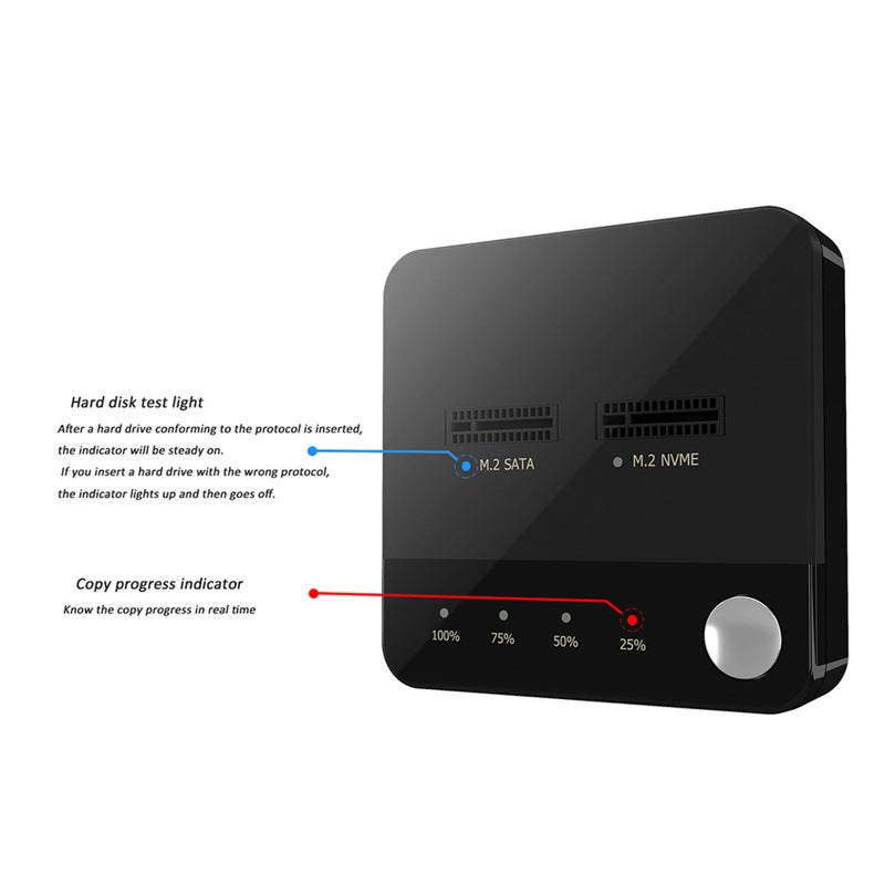 M.2 NVME/SATA Duplicator M.2 NVME/SATA SSD Cloner Dual-Bay Offline Clone Tool-Free M.2 SSD Enclosure M.2 USB C Adapter Write/Read with PC Plug and Play - Image 5