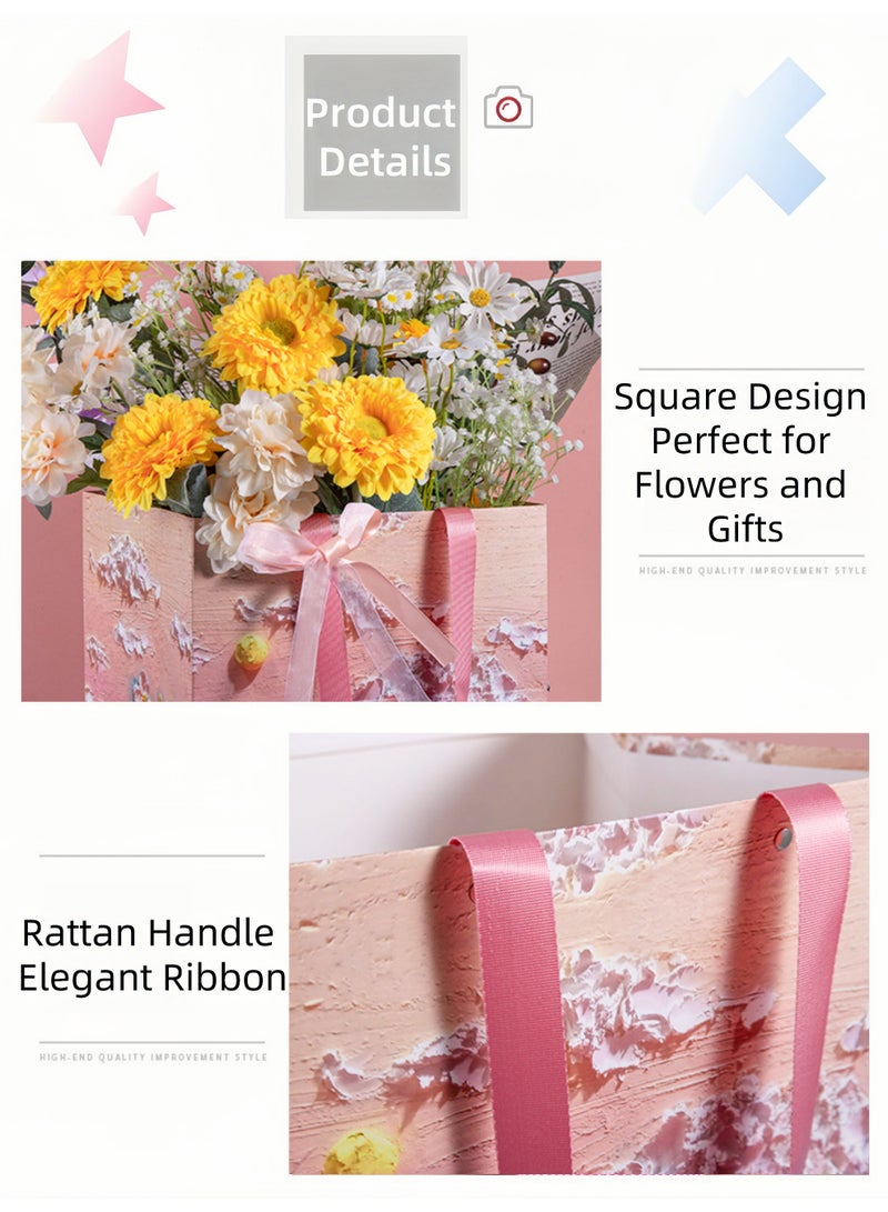 Harse Big Floral Gift Bag with Matching Greeting Card, Large Square Gift Bag with Handles, Paper Bag for Flowers, Wedding, Birthday, Bridal Shower, Engagement and Party Gifts - Image 3