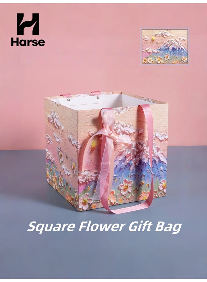 Harse Big Floral Gift Bag with Matching Greeting Card, Large Square Gift Bag with Handles, Paper Bag for Flowers, Wedding, Birthday, Bridal Shower, Engagement and Party Gifts - Image 1