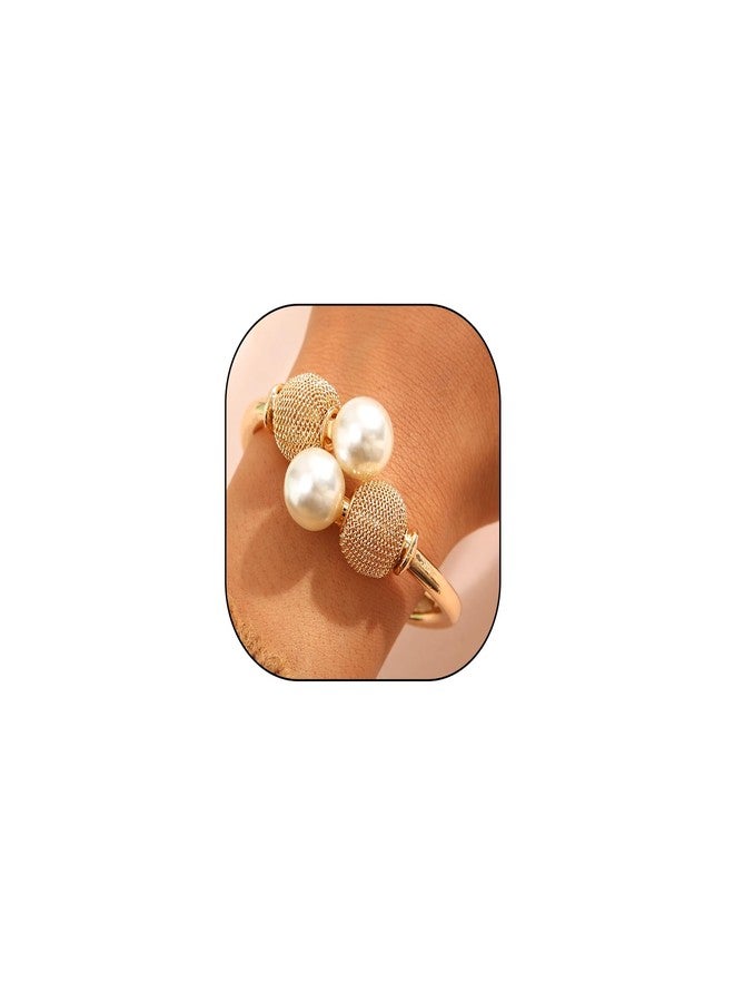 FUTIMELY Unique Chunky Gold Pearl Cuff Bracelet for Women,Wide Ball Pearl Statement Bracelet for Party Cocktail,Trendy Chic Clasp Wrist Jewelry Accessories (Pearl2) - Image 1