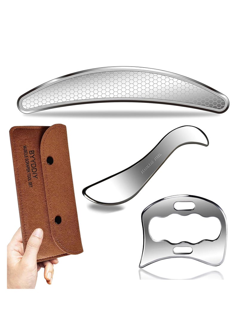 Generic 3 in 1 Stainless Steel Muscle Scraper Tools Set Scraping Massage Tools for Physical Therapy Derma Edge Massage Tool GuaSha Massage Scraper Tool IASTM Tools Guasha Tool for Body  - Image 1