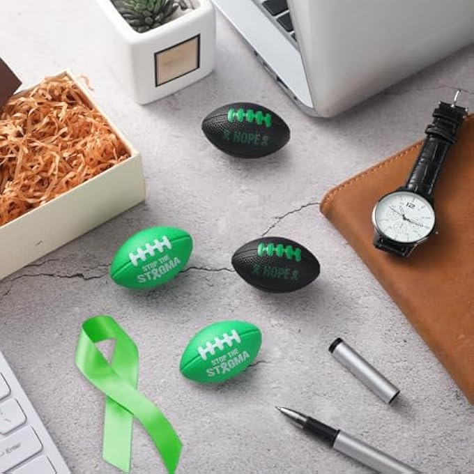 Simgoing 24 Pcs Mental Health Awareness Football Stress Balls Mini Foam Sports Ball Green Ribbon Football Toy Mental Health Gifts for Women Men Sports Birthday Party - Image 3