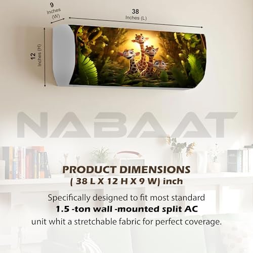 NABAAT AC Cover for Split 1.5 Ton Indoor Printed Air Conditioning Wall Mounted Dust Cover Folding Designer (38”x 12”x 9”), Happy Giraffes - Image 2