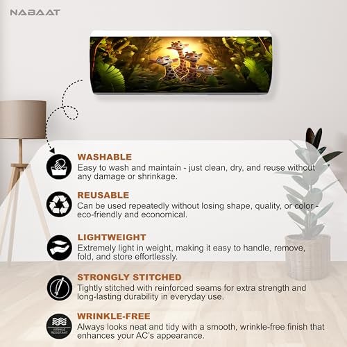 NABAAT AC Cover for Split 1.5 Ton Indoor Printed Air Conditioning Wall Mounted Dust Cover Folding Designer (38”x 12”x 9”), Happy Giraffes - Image 4