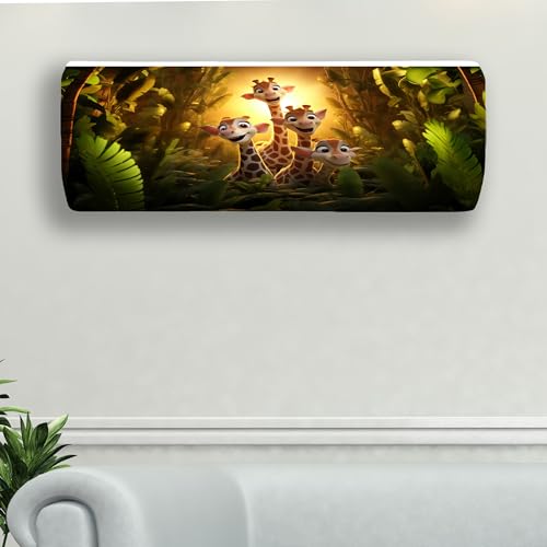 NABAAT AC Cover for Split 1.5 Ton Indoor Printed Air Conditioning Wall Mounted Dust Cover Folding Designer (38”x 12”x 9”), Happy Giraffes - Image 1