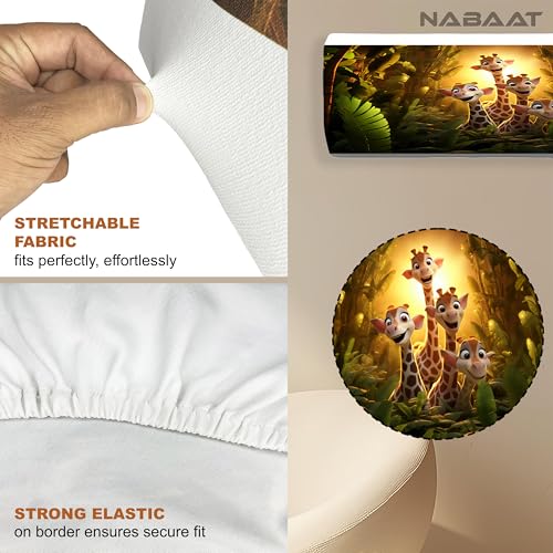 NABAAT AC Cover for Split 1.5 Ton Indoor Printed Air Conditioning Wall Mounted Dust Cover Folding Designer (38”x 12”x 9”), Happy Giraffes - Image 5