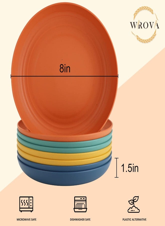 Wrova Wheat Straw Plates - 8 Inch Unbreakable Dinner Plates Set of 8 - Dishwasher & Microwave Safe Plastic Plates Reusable - Lightweight Plate for kitchen,R.V. (Colorful Series) - Image 2