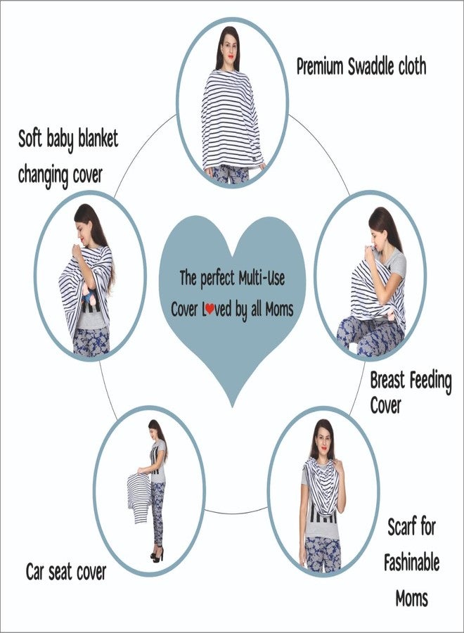Feather Hug غطاء رضاعة فاخر من فيذر هاغ 360 درجة - مئزر رضاعة للأم، غطاء رضاعة مطاطي للأم، غطاء رضاعة طبيعي يسمح بمرور الهواء (مخطط B2W2)، قطعة واحدة، أبيض - Image 2