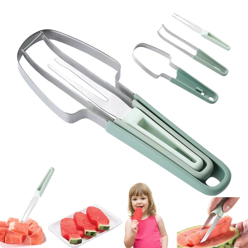 Watermelon Cutter Slicer Tool 3in1 Stainless Steel Watermelon Popsicle CutterWatermelon Knife ForkMelon and Fruit SlicerWatermelon Cutter ShapesFun Kitchen Gadgets Watermelon Mold for Kids