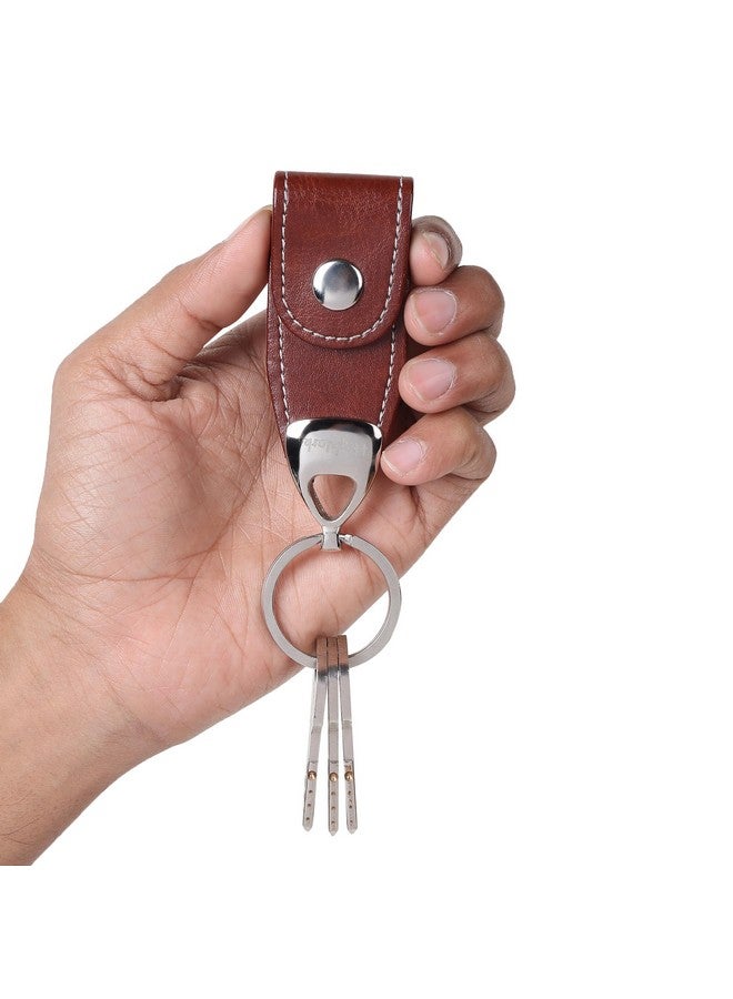 Highlark Brown Belt Loop Faux Leather Keyring & Keychain | Key Holder For Home, Office, Car & Bike | Keychain for Men and Women - Image 3