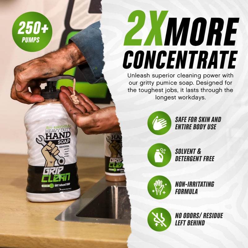 Grip Clean Heavy Duty Hand Cleaner for Mechanics â€“ Natural Pumice & Clay-Infused Technology Removes Grease, Oil & Grime â€“ Moisturizing Liquid Hand Soap for Shop, Garage & Industrial Use â€“ 32oz - Image 4