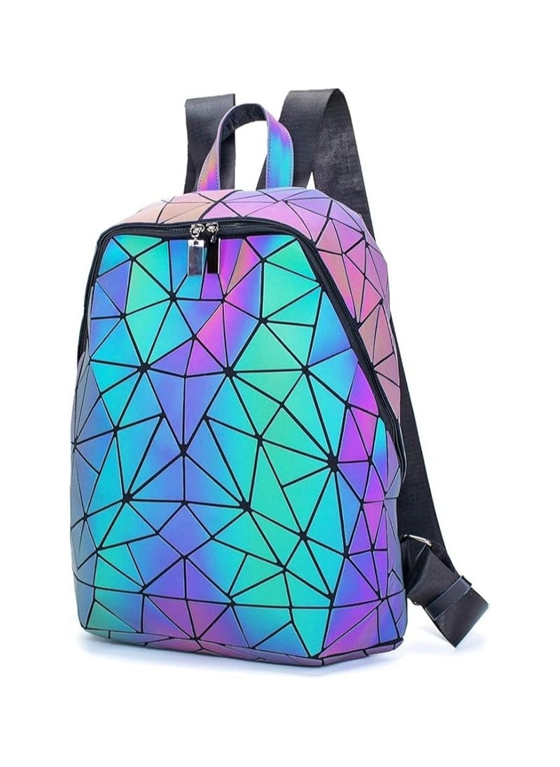 QSHOP ®️ Women's 3D Luminous Backpack Reflective Geometric Travel Backpack Foldable Glitter Backpack for Student  - Image 2
