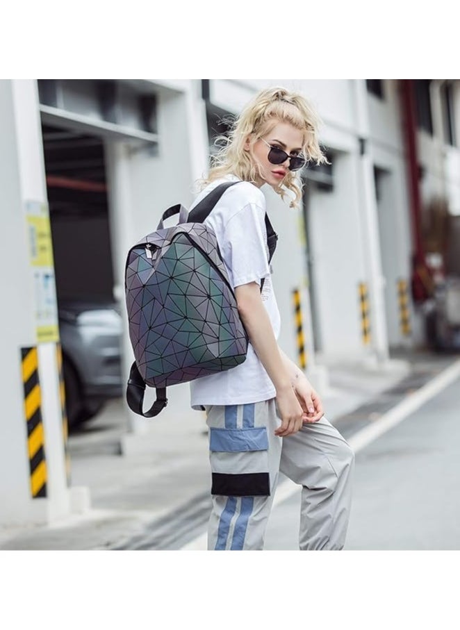 QSHOP ®️ Women's 3D Luminous Backpack Reflective Geometric Travel Backpack Foldable Glitter Backpack for Student  - Image 3