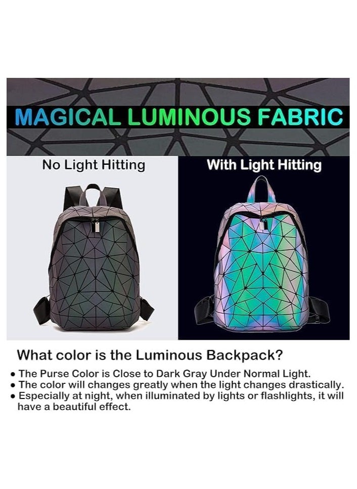 QSHOP ®️ Women's 3D Luminous Backpack Reflective Geometric Travel Backpack Foldable Glitter Backpack for Student  - Image 4