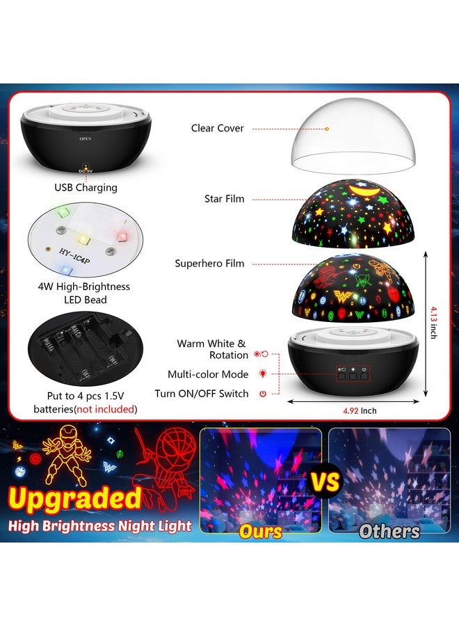 MOKOQI Super Hero Night Light for Boys | Spiderman Night Light and Star Projector 2-in-1 | Avengers Light Projector for Kids Bedroom Decor | Superhero Toys Gifts for Boys 4-6 - Image 5