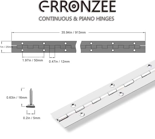 GRRONZEE Piano Hinge 36 x 1 Stainless Steel Continuous Piano Hinge Heavy Duty Piano Hinges 0039 Leaf Thickness 1 Inch Open Width Screw Included - Image 3