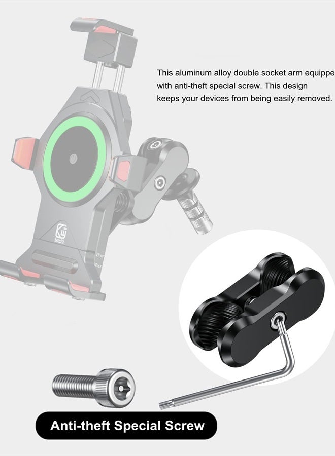 BRCOVAN Aluminum Alloy Anti-Theft Double Socket Arm Compatible with RAM Mounts B Size 1'' Ball Components & Bike Motorcycle Phone Mount Holder with 1'' Ball Adapter - Image 2