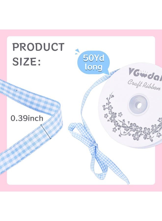 VGoodall Gingham Ribbon, 50Yd Buffalo Checker Ribbons Crafts Ribbon Light Blue for DIY Project Picnic School Art Class Easter Gift Wrapping - Image 2