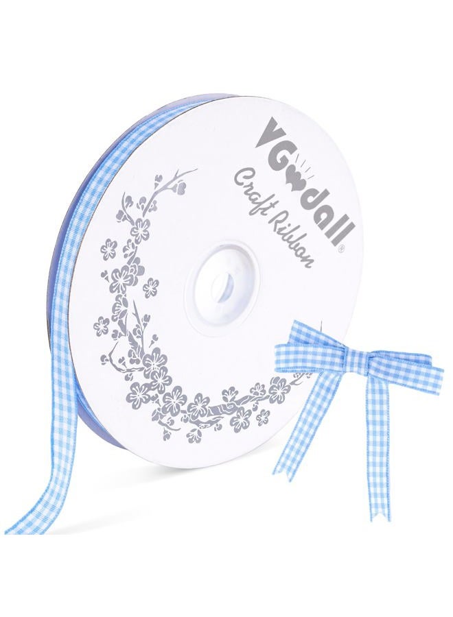 VGoodall Gingham Ribbon, 50Yd Buffalo Checker Ribbons Crafts Ribbon Light Blue for DIY Project Picnic School Art Class Easter Gift Wrapping - Image 1