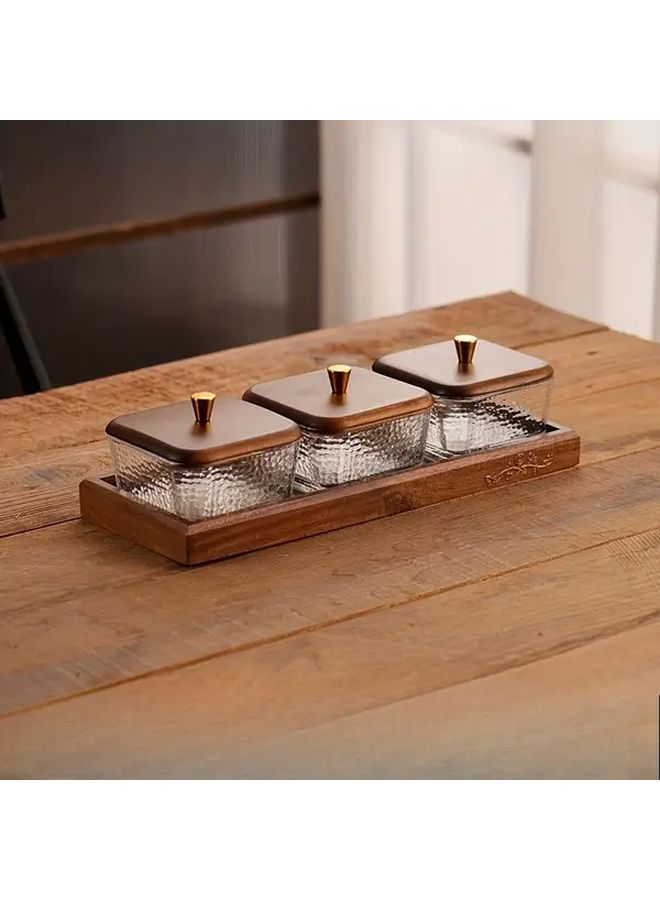 4pcs Elegant Glass Snack Trays Set Rectangular Serving Dish Partition Design - Image 3