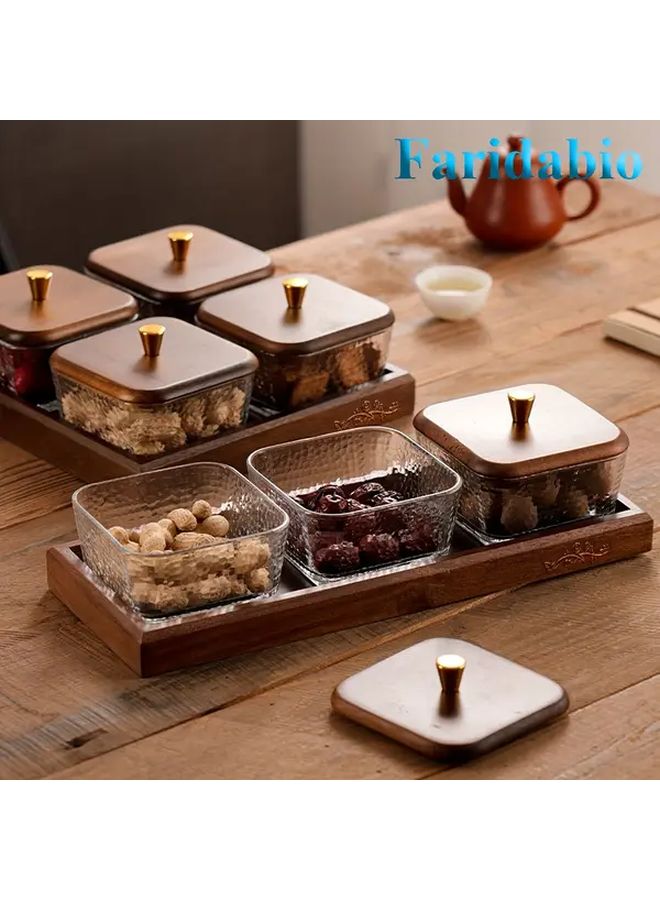 4pcs Elegant Glass Snack Trays Set Rectangular Serving Dish Partition Design - Image 1