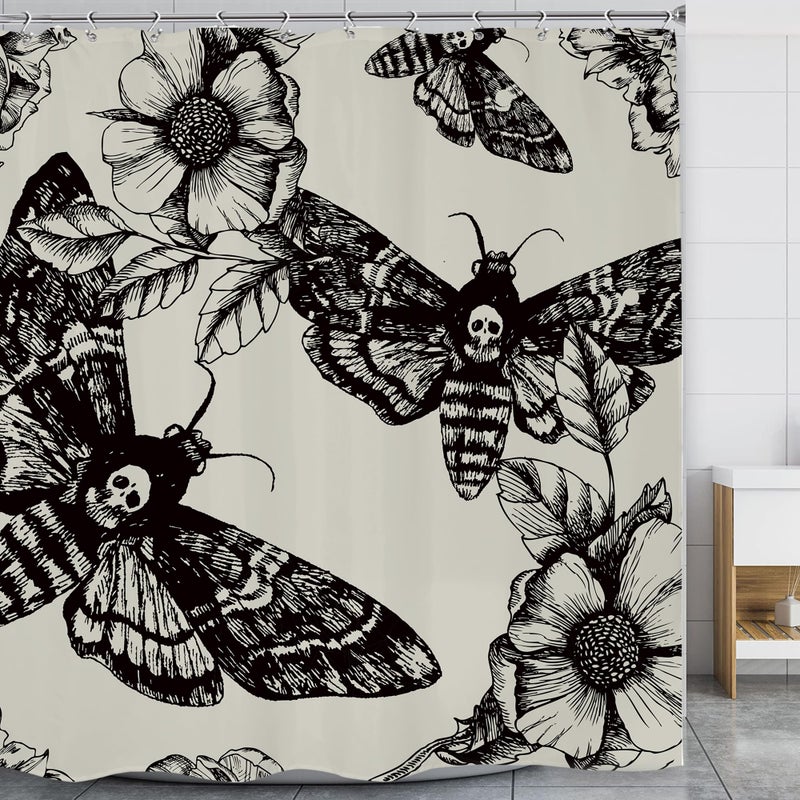 LGHTYRO Black Skull Moth Startain Surtain Set 71wx71H Inves Vintage Gothic Retro Flower Flower Leaves Butanical Bathory Accessories Myboritious Art Home Decor - Image 1