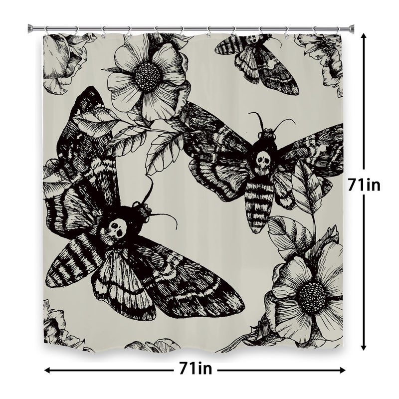 LGHTYRO Black Skull Moth Startain Surtain Set 71wx71H Inves Vintage Gothic Retro Flower Flower Leaves Butanical Bathory Accessories Myboritious Art Home Decor - Image 4
