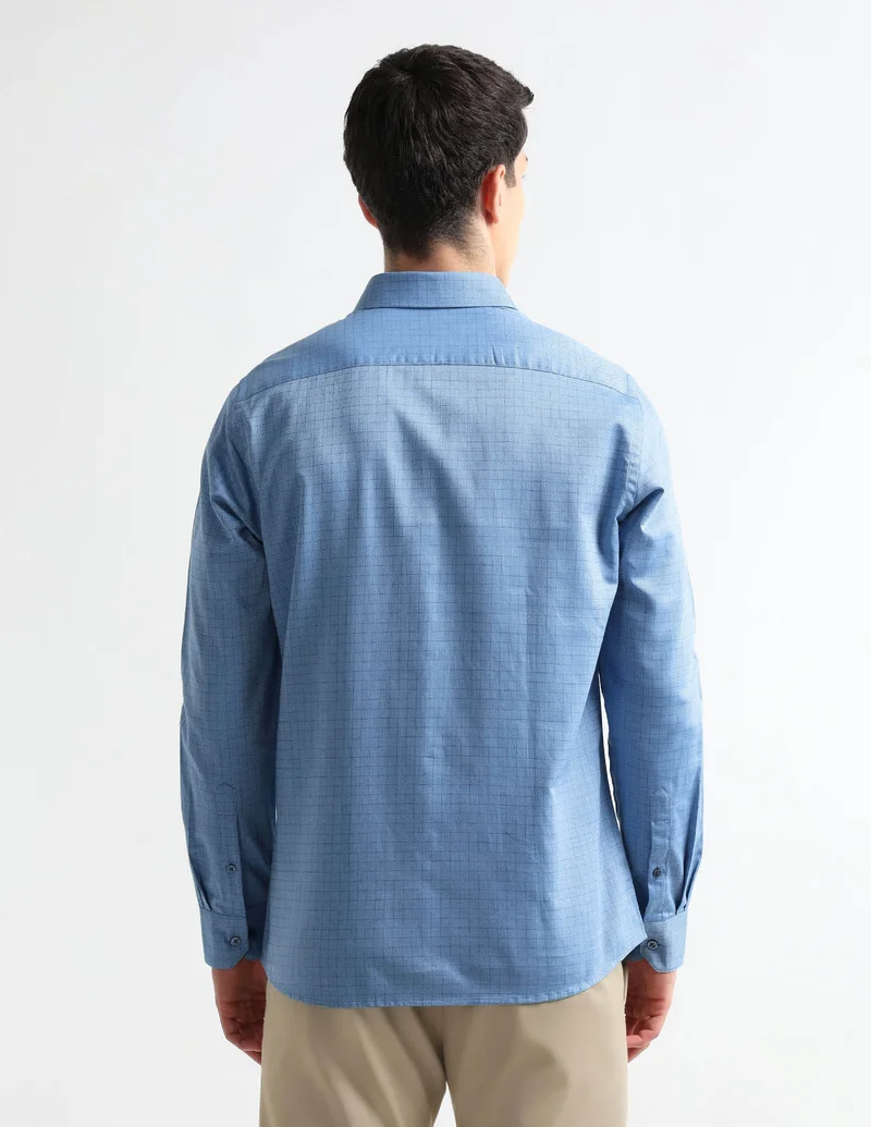 Arrow Dark Blue Textured Graph Checked Auto Press Shirt for Men | Best Price UAE